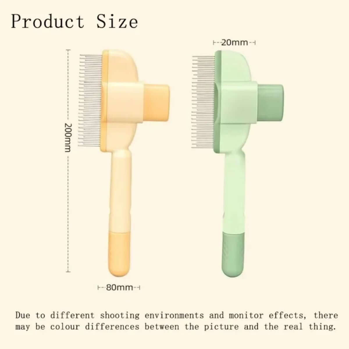 One-Click Pet Grooming Brush product size illustration showing dimensions of grooming brushes for pets.
