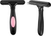 Rastrillo de doble hilera para mascotas, ideal para deslanar y desenredar el pelo.