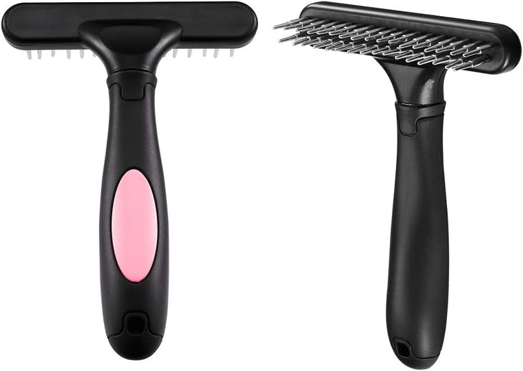 Rastrillo de doble hilera para mascotas, ideal para deslanar y desenredar el pelo.