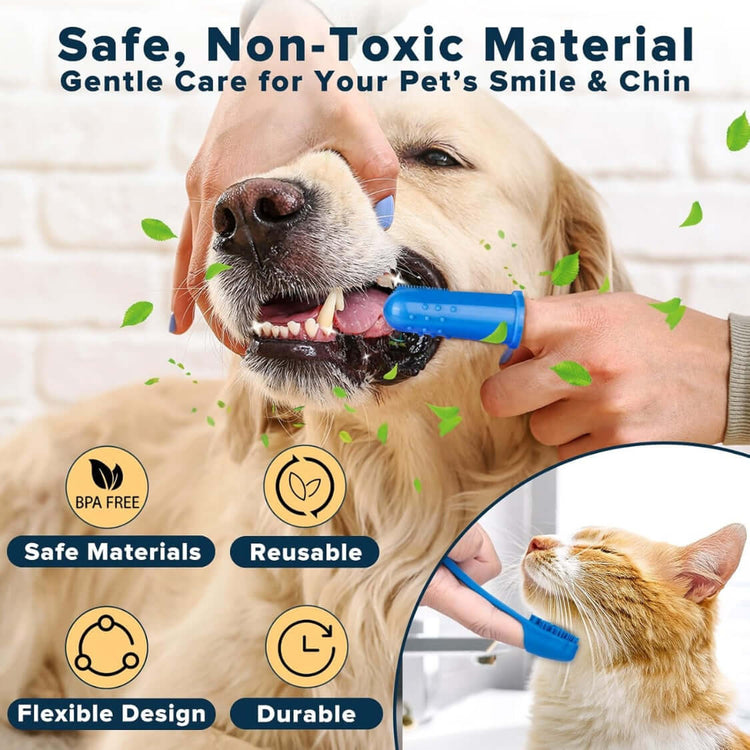 Safe and non-toxic pet grooming kit for dogs and cats, featuring a dental care brush that is gentle for oral hygiene.