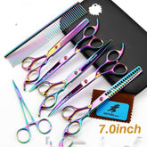 5-piece professional pet grooming scissors set featuring high-quality stainless steel tools and a comb.